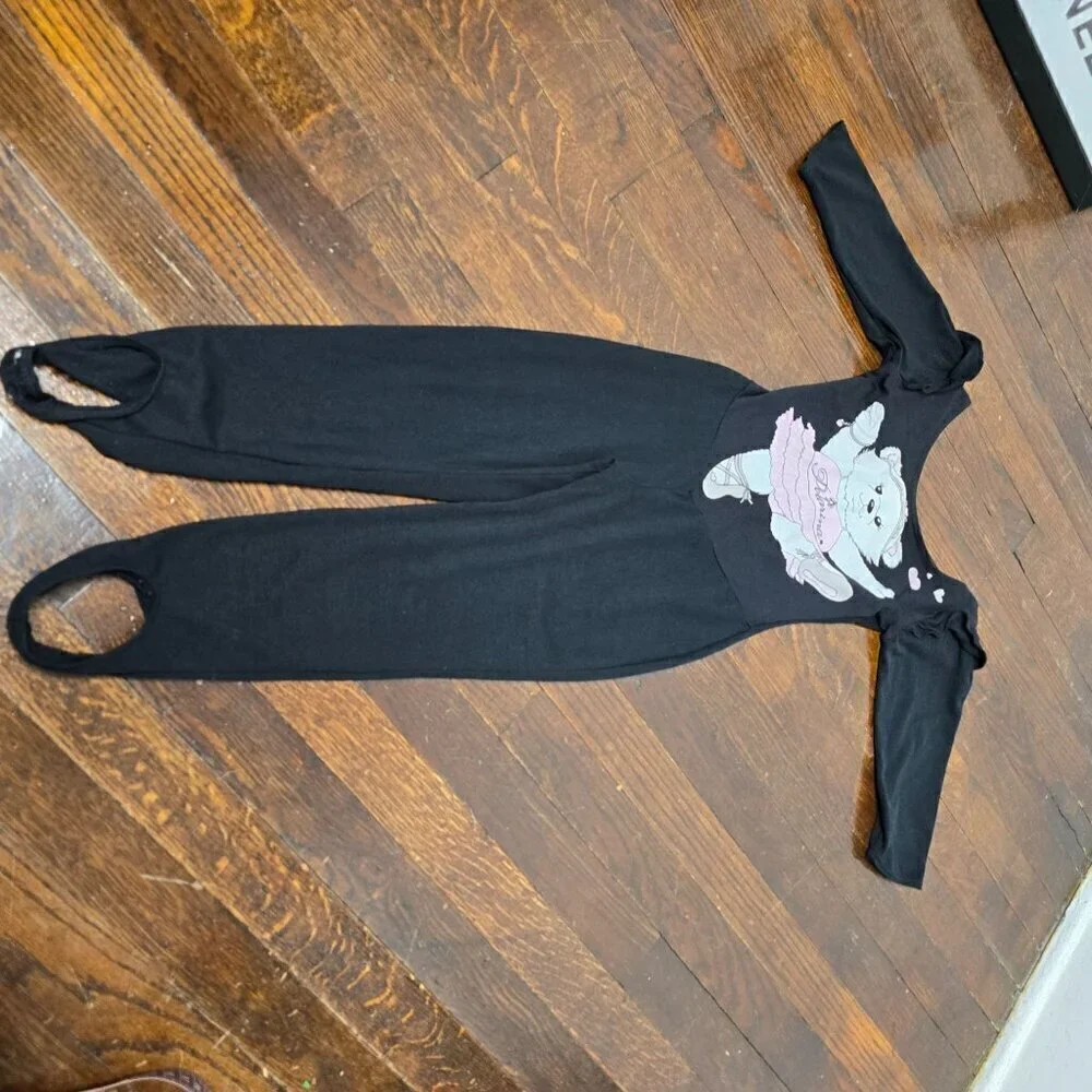 Vintage 80s 90s Ballerina Bear Stirrup Legging Girls Jumpsuit